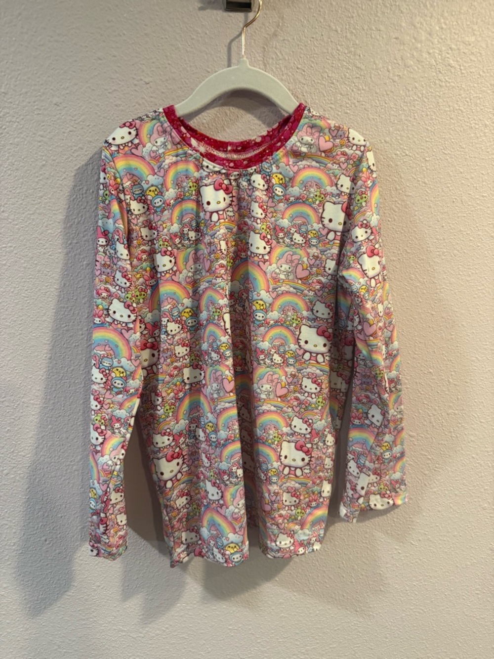 Handmade Hello Kitty Pink Rainbow Print Long Sleeve Top Sz 8-10